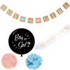 Een complete set van gender reveal decoraties voor het onthullen van het geslacht van de baby